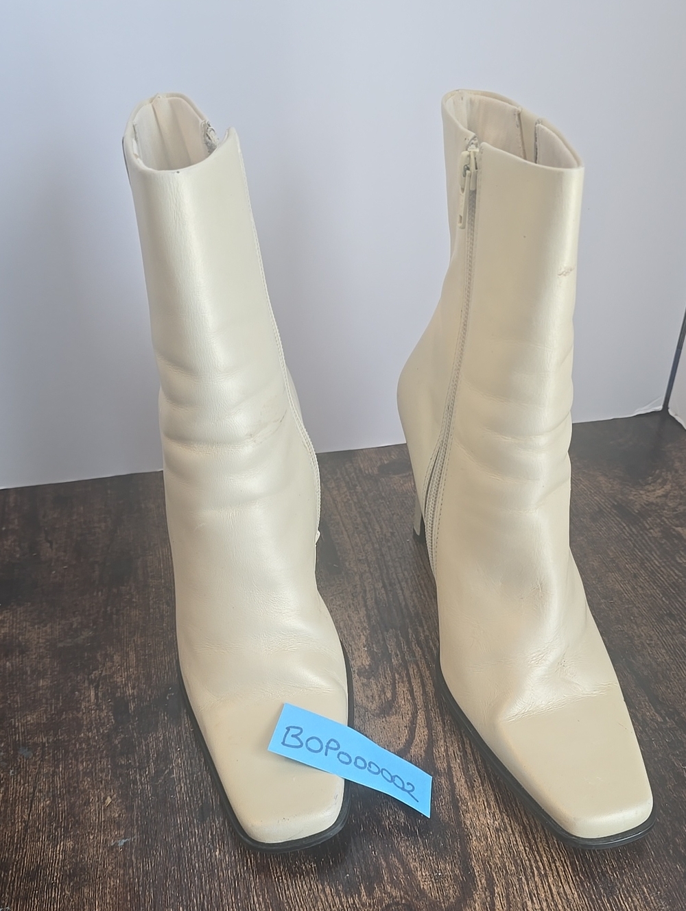 Bronx Cream Square-Toe Side-Zip Ankle Boots